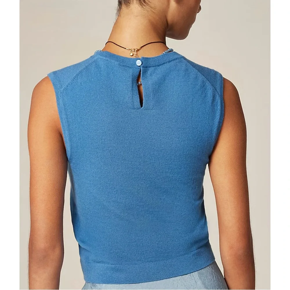 NWT J. Crew Featherweight Cashmere-blend Cropped Sweater Shell Bellflower Blue